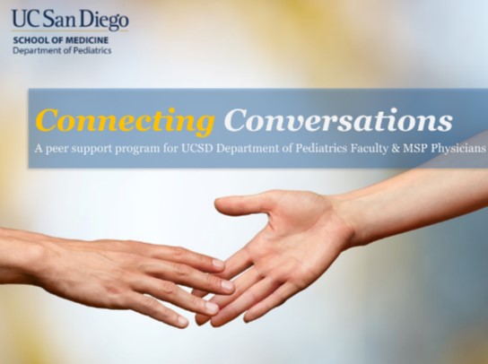 Two hands reaching toward one another, representing peer support.