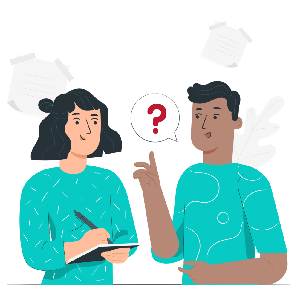 Illustration of two people asking questions