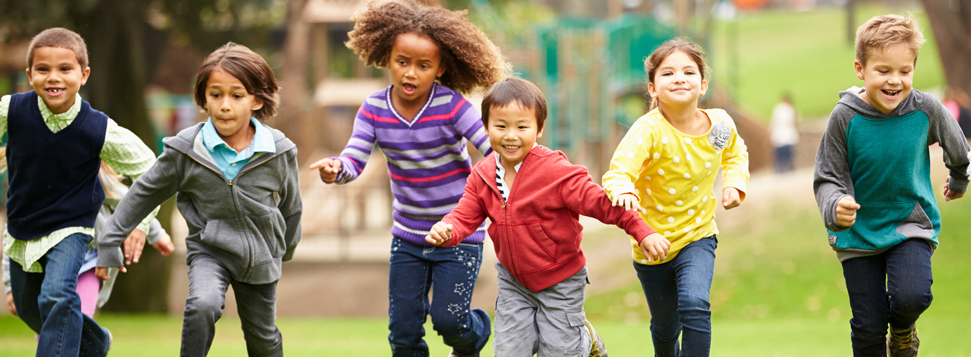 group of kids running